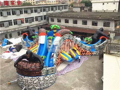Commercial Outdoor Amazing 3 Slides Gorilla Inflatable Water Park For Kids  BY-AWP-131